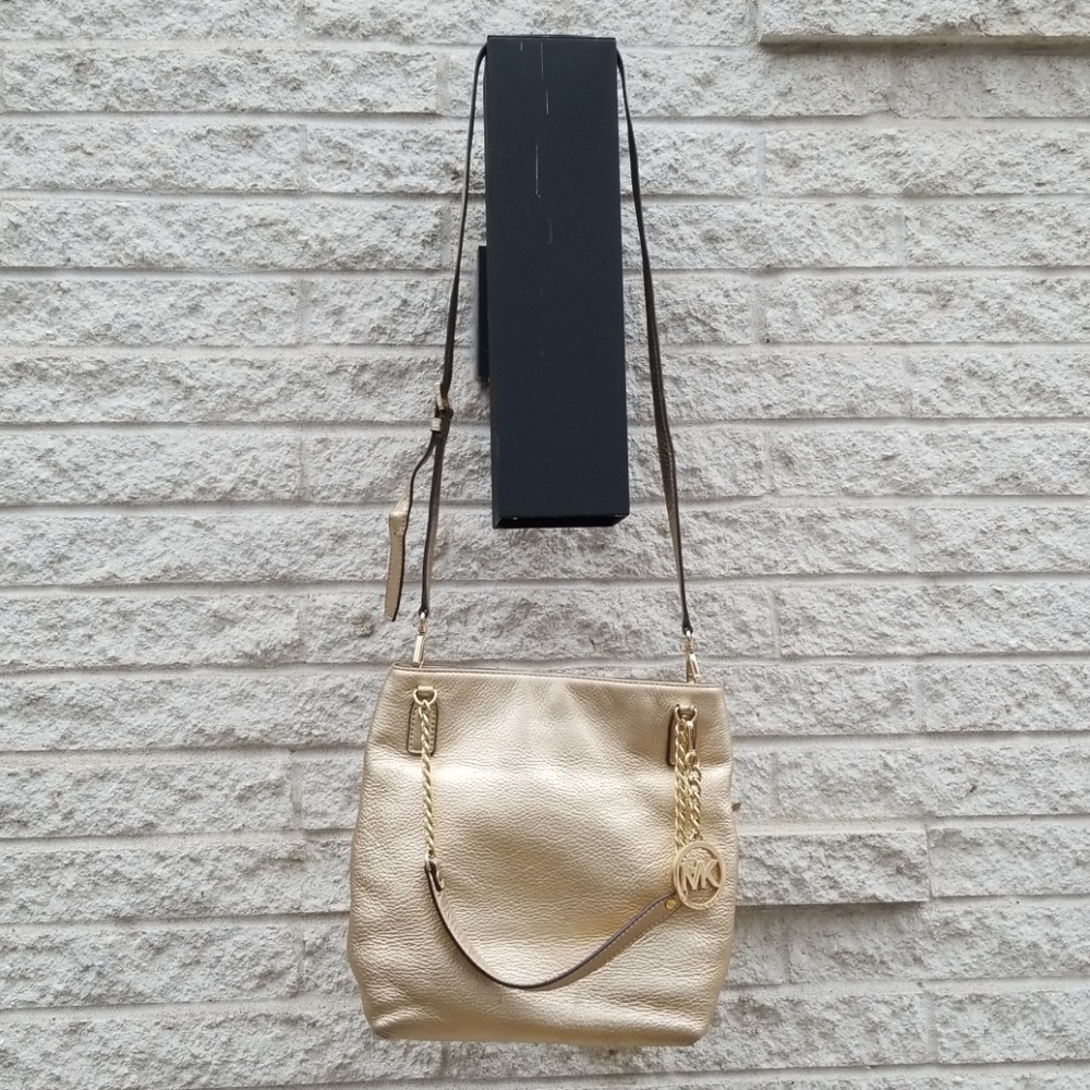 Metallic Gold Michael Kors With Chain Handles & Leather Adjustable Strap